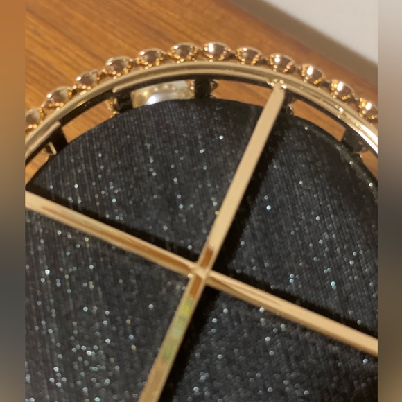 Metallic Cage Evening Bag with Pearls & Rhinestones Bucket Clutch Purse - Picture 6 of 14